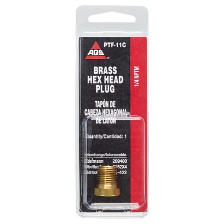 Ags Brass Hex Plug, Male (1/4-18 NPT), 1/card PTF-11C